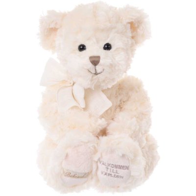 Teddybear "Välkommen till världen", Cream with Grey embroidery - Bukowski Design
