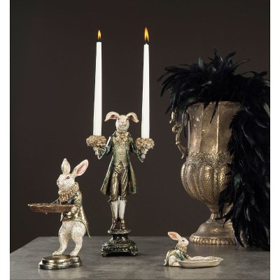 Candlestick Rabbit, dark green - A lot decoration