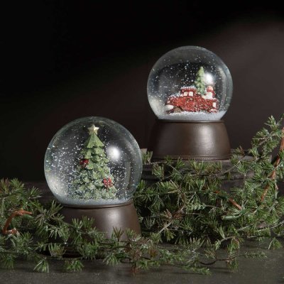 Snöglob Röd bil med julgran, gråbrun - A lot decoration