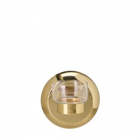 Gold-colored round wall sconce with glass cylinder from Wikholm Form.
