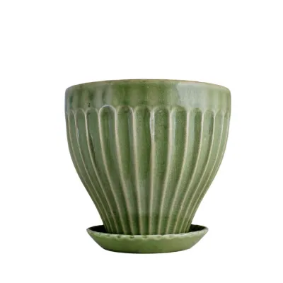 anna-pot-Ø21cm-with-tray-dark-green-from-Strömshaga