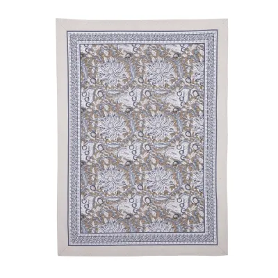 Rectangular patterned kitchen towel Dante from Fondaco in soft cotton with a blue and beige pattern, size 50x70 cm.