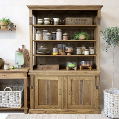 Rustic Marseille bookcase with doors at the bottom, in natural wood, from Chic Antique.