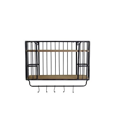 Wall Shelf with 5 hooks, antique black - Chic Antique