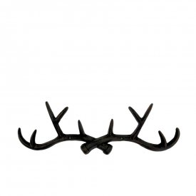 Klassisk kroklist Crossed Antler i svart gjutjärn i form av två korsade hjorthorn från Miljögården, frilagd mot en ren vit bakgr