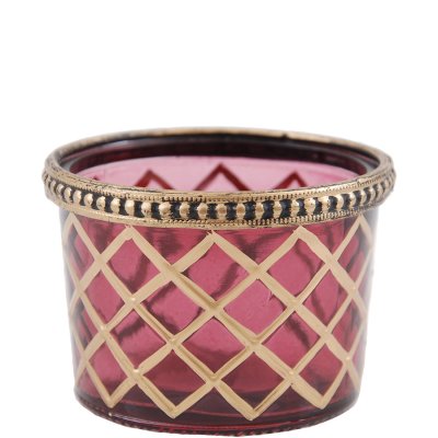 Tealight Holder Check, Burgundy & Gold - Miljögården