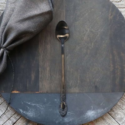 Latte spoon with decor, Antique black - Chic Antique