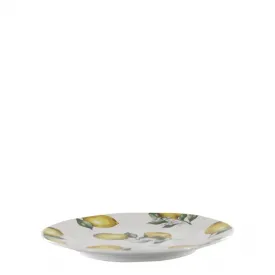 Rund cremevit porslinsassiett Maison Citron med mönster av gula citroner och vita blommor, diameter 20 cm.