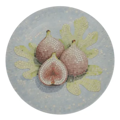 Round plate Chartres in stoneware from Chic Antique with a light blue mosaic pattern and motif of three purple figs, diameter 26