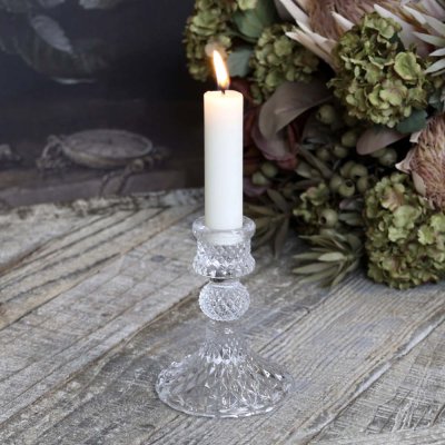 Glass candlestick Diamond cut, H10 cm, clear - Chic Antique