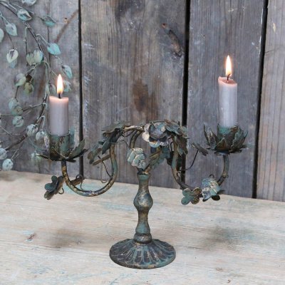 Candlestick H17 cm, 2 candles, antique bronze - Chic Antique