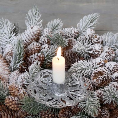 Crown candleholder spear, Ø11,5 x H9 cm, antique zinc - Chic Antique