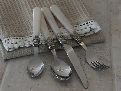 Bestick silverdekor, antik pärlemor, 16 delar - Chic Antique