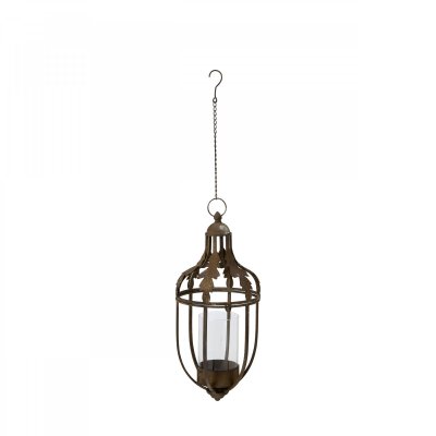Round hanging lamp Lisen Rust Brown in the larger model with decorative oak leaf border and glass dome for block candles from Wi