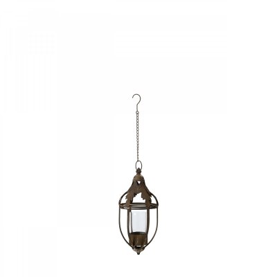 Round hanging lamp Lisen Rust Brown in the smaller model with an internal glass cylinder and robust chain for suspension from Wi