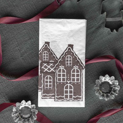 Paper napkin Gingerbread House, 16-pcs, white - Storefactory
