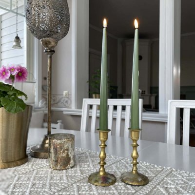LED Dinner Candle Shiny, Ø2,2x38 cm, 2 pcs, Olive Green - Deluxe Homeart