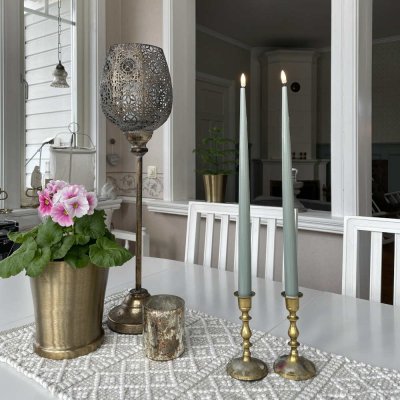 LED Dinner Candle Shiny, Ø2,2x28 cm, 2 pcs, Salvie Green - Deluxe Homeart