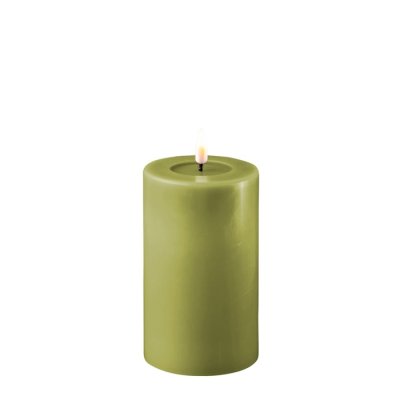 LED Blockljus Ø7,5x10 cm, Olivgrön - Deluxe Homeart