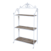 Antique-style shelf from Chic Antique featuring three shelves made of natural-colored spruce wood and a decorative fleur-de-lis.