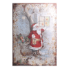 Old-fashioned, nostalgic tin Christmas sign featuring rust details and a Santa Claus in red and blue, from Chic Antique.