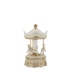 Detailed, hand-painted polyresin Noël gingerbread carousel music box from Chic Antique, isolated on a white background.