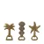 Three Ayra bottle openers in antique gold depicting a palm tree, shells and a starfish from Wikholm Form.
