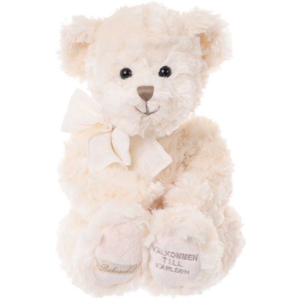 Teddybear "Välkommen till världen", Cream with Grey embroidery - Bukowski Design