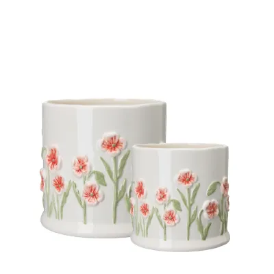 Krukor Poppy två storlekar vita med blommönster – Wikholm Form