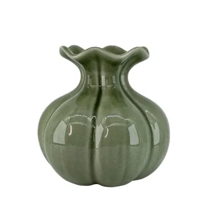 Grön bullig vas med reaktiv glasyr i small från Miljögården