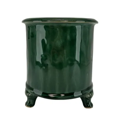 Mörkgrön glaserad kruka på fyra tassar i large från Miljögården