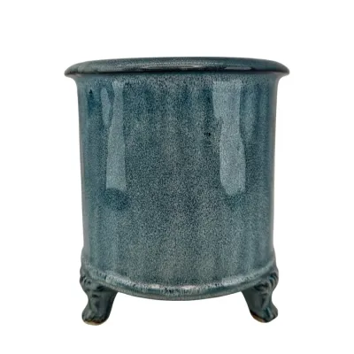 Blå glaserad kruka på fyra tassar i large från Miljögården