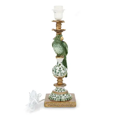 Grön lampfot med papegoja 43 cm – A Lot Decoration