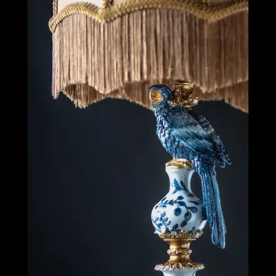 Blue lamp base with parrot 43 cm detail of parrot and gold-colored shade from A Lot Decoration