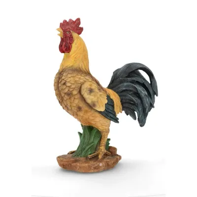 Decorative rooster from A Lot Decoration in lifelike colors with red comb and dark tail feathers
