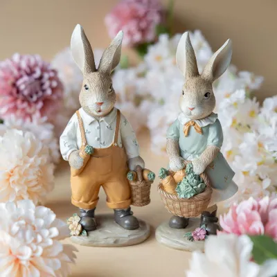 Mr. and Mrs. Rabbit with carrot basket from A Lot Decoration in a rustic Easter setting
