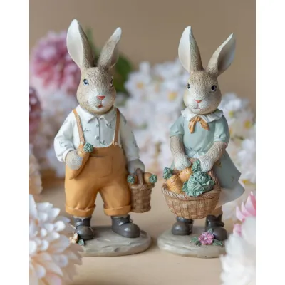Mr. and Mrs. Rabbit on table with flowers in the background from A Lot Decoration