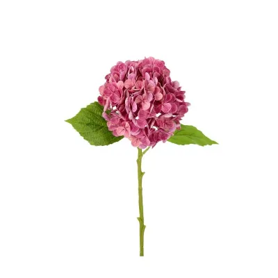 Konstgjord hortensia 50 cm i dämpad rosa färg med gröna blad och verklighetstrogen stjälk från A lot decoration.