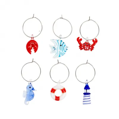 6-pack glasmarkörer i glas med havstema som sjöhästar och livboj från A Lot Decoration.