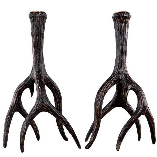 Candlestick Reindeer Horn, Brownish black, two sizes - A lot decoration