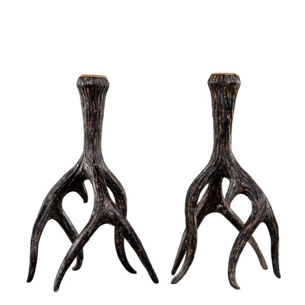 Candlestick Reindeer Horn, Brownish black, two sizes - A lot decoration