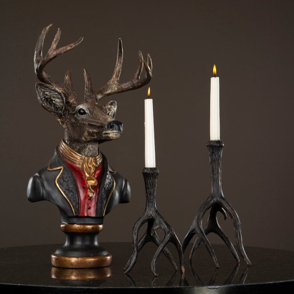 Candlestick Reindeer Horn, Brownish black, two sizes - A lot decoration
