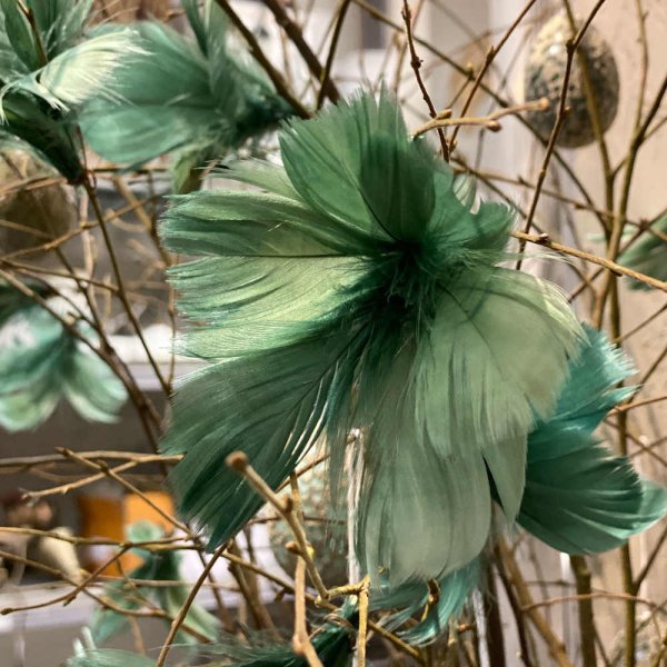 Feather flower, dark blue-green, 12 pcs - A lot Decoration