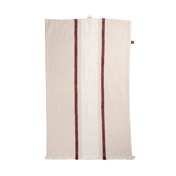 The linen-blend kitchen towel in natural, white, and red from Ernst.