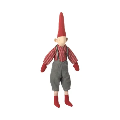 tomte-pixypojke-storlek2-Knaster-med-rödrandig-skjorta-från-Maileg
