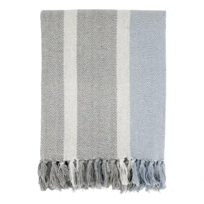 fiskbensstickad-pläd-med-ränder-i-blått-och-grått