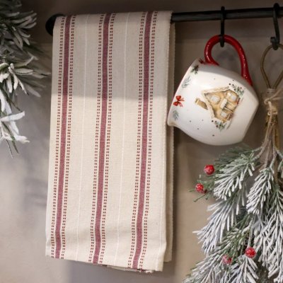 Kitchen Towel Aix Christmas Stripes Linen and Red - Chic Antique