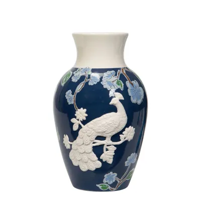 blå-vas-med vit-påfågel-och-ljusblå-detaljer-large