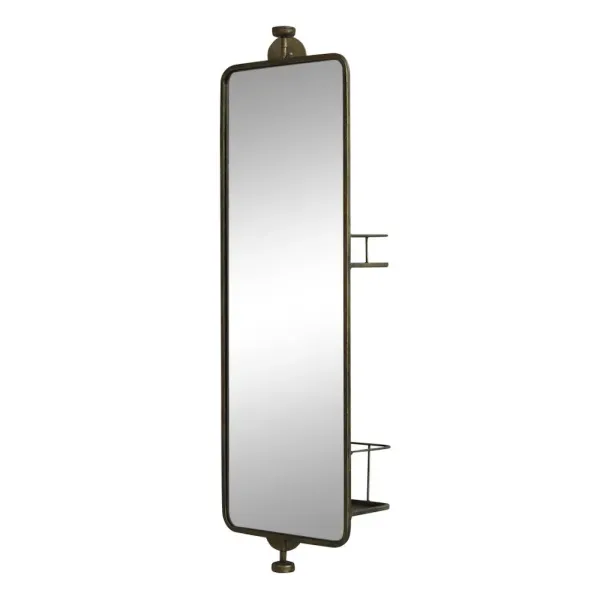 Väggspegel på arm med hyllor, H80 cm, antikmässing - Chic Antique