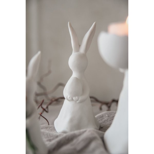 Bunny with egg, H16 cm, white - Majas Cottage